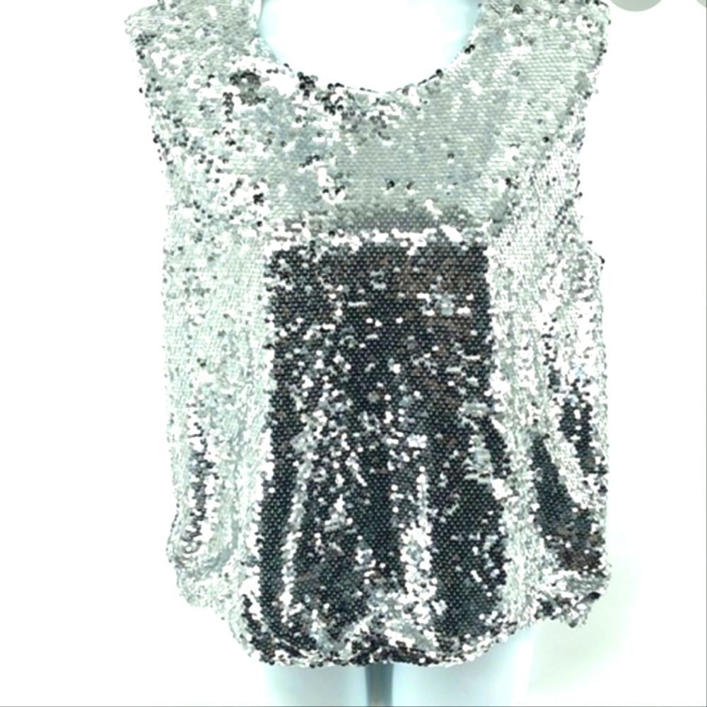 Marc New York Silver Reversible Sequin Sleeveless Top